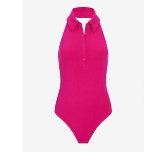 NWT Express Ribbed Halter Neck Polo y2k Barbiecore Bodysuit